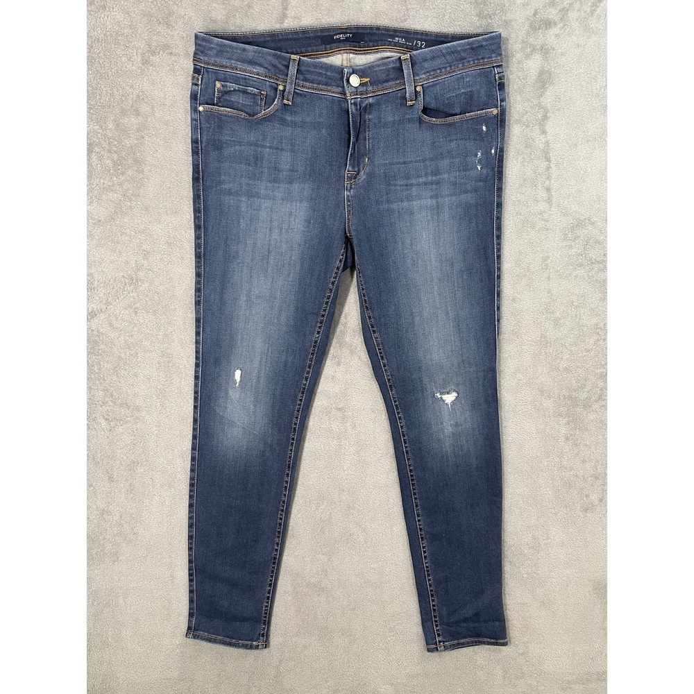 Fidelity Jeans Womens 32 Blue Medium Wash Mila Mid Rise‎ Skinny Distressed Slim